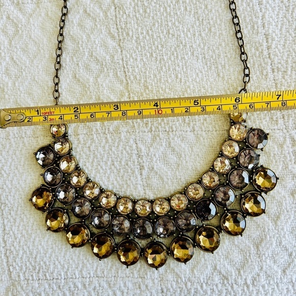 Necklace Crystal Triple Row Clear Smokey and Amber Adjustable Length Statement - Picture 10 of 11